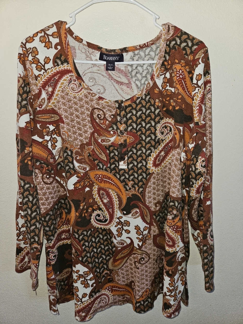 Roamans Womans Long Sleeve Henley Top Size L (18-20)